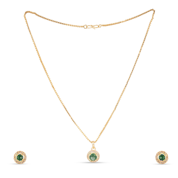 Sparkling Green Round Cut Zircon Pendant Set - Image 2