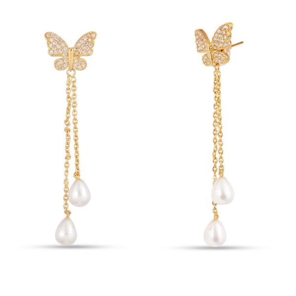 Gold Plated Cz Pearl Butterfly Earrings - Image 4