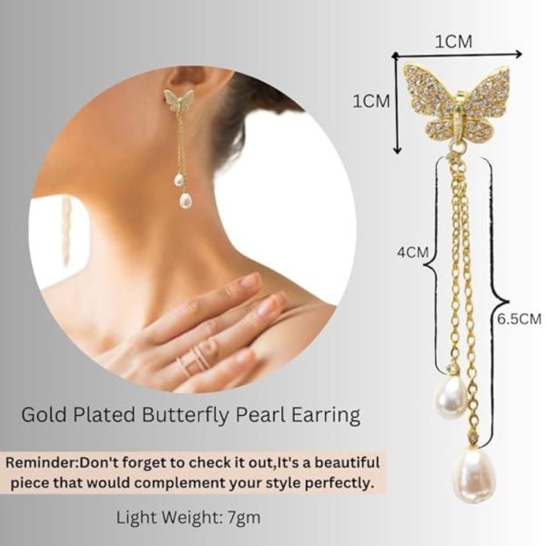 Gold Plated Cz Pearl Butterfly Earrings - Image 5