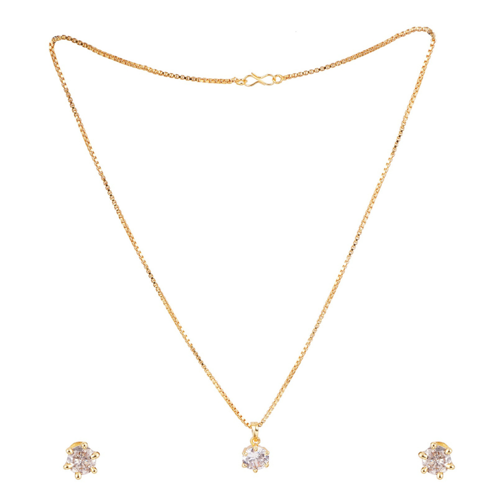 Elegant Gold Plated Pendant Set with Sparkling Stone Necklace &Earrings for Women and Girls - Image 2